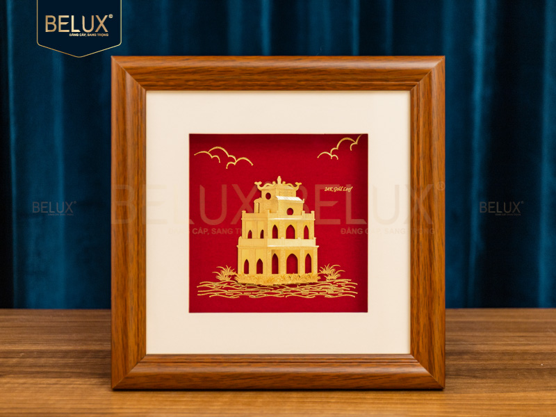 Tranh Tháp Rùa Dát Vàng 24k- 25x25cm